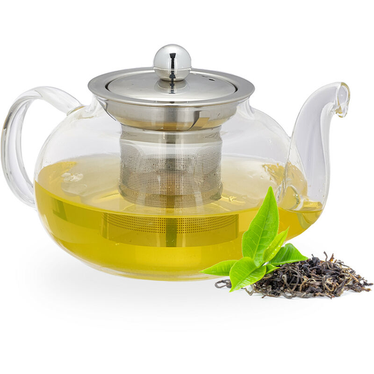 Teapot with Sieve, 600 ml, Borosilicate Glass, Stainless Steel, for Loose Leaf Tea, Transparent/Silver - Relaxdays