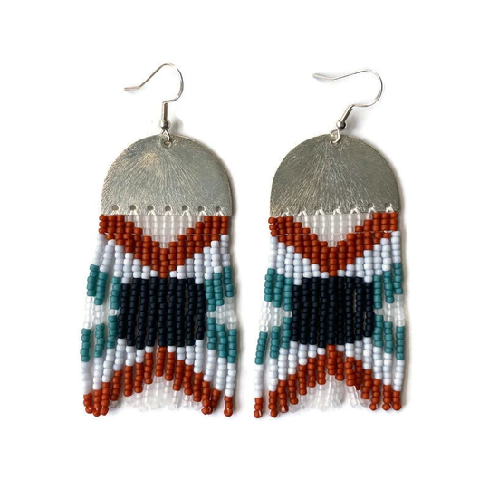 Chevron Pattern Fall Color Seed Bead Earrings