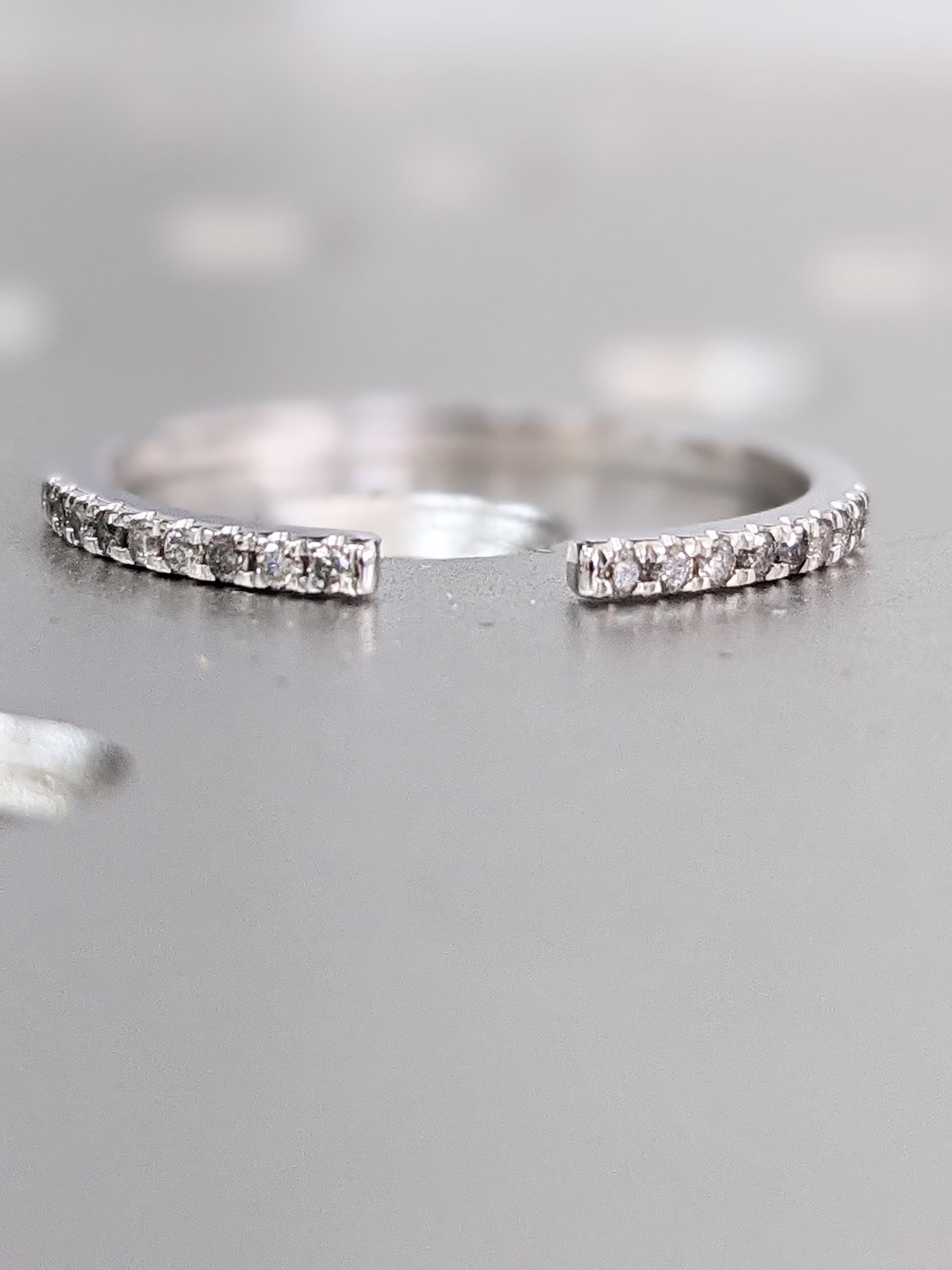 Grey Diamond Wedding Band, Salt & Pepper Ring, 14K Solid White Gold Open Gray Black Ring Stacking