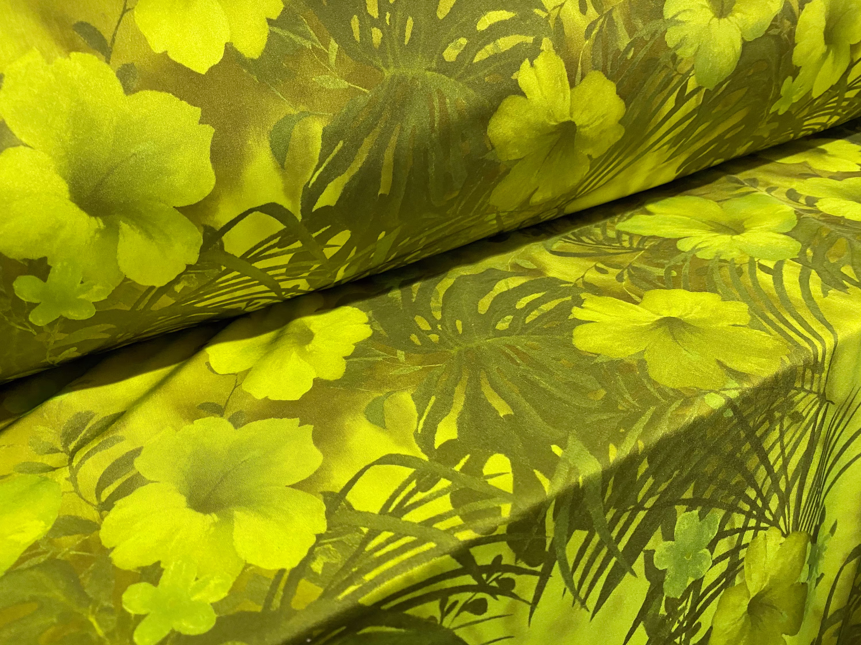 Swimwear Dance Wear Spandex Stretch Fabric, Per Metre - Lime Hibiscus Print