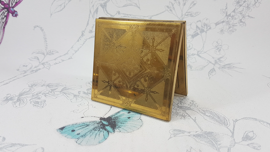 Vintage Searchlight Powder Compact, Vintage Brass Compact Mirror, Large Square