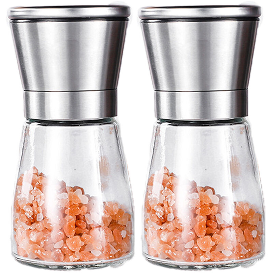 Fvbjd - Salt and Pepper Grinder, Glass Refillable Stainless Steel Salt and Pepper Mill Shakers 2pcs stainless steel low section