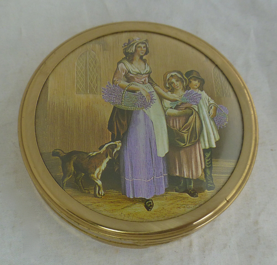 Vintage Yardley Lavender Seller Gold Tone Metal Powder Compact/Cosmetic Make Up Mirror - Lady, Children & Dog Pocket Handbag 1960S