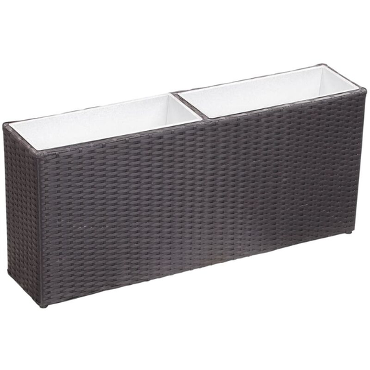 Asupermall - Garden Raised Bed with 2 Pots 90x20x40 cm Poly Rattan Black