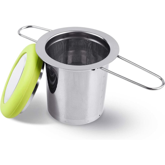 Tea Infuser Stainless Steel Tea Strainer Folding Handle Tea Strainer Extra Fine Mesh Strainer Brewing Basket with Lid for Loose Leaf Tea (Green)