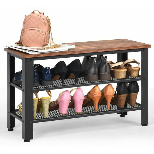 3-Tier Shoe Rack Industrial Shoe Organizer Flat Mesh Shelves Storage Freestand