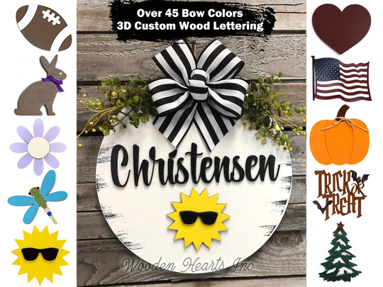 Interchangeable Spring Door Hanger Personalized Welcome Wreath Porch Front Family Name Season Changer Housewarming Gift Flower Heart