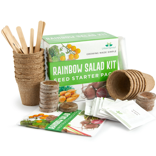 Rainbow Salad Kit - Grow Your Own Vegetables Gardening Gift Set 10 Seed Pack Varieties For Planting UK