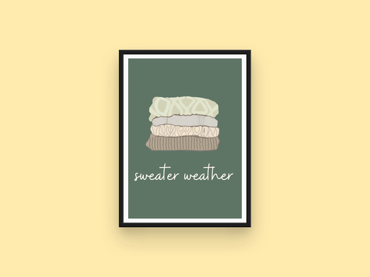 Sweater Weather, Autumn Print, Fall Decor, Wall Art, Illustration, Cosy Seasonal Home Autumnal Neutral Tones