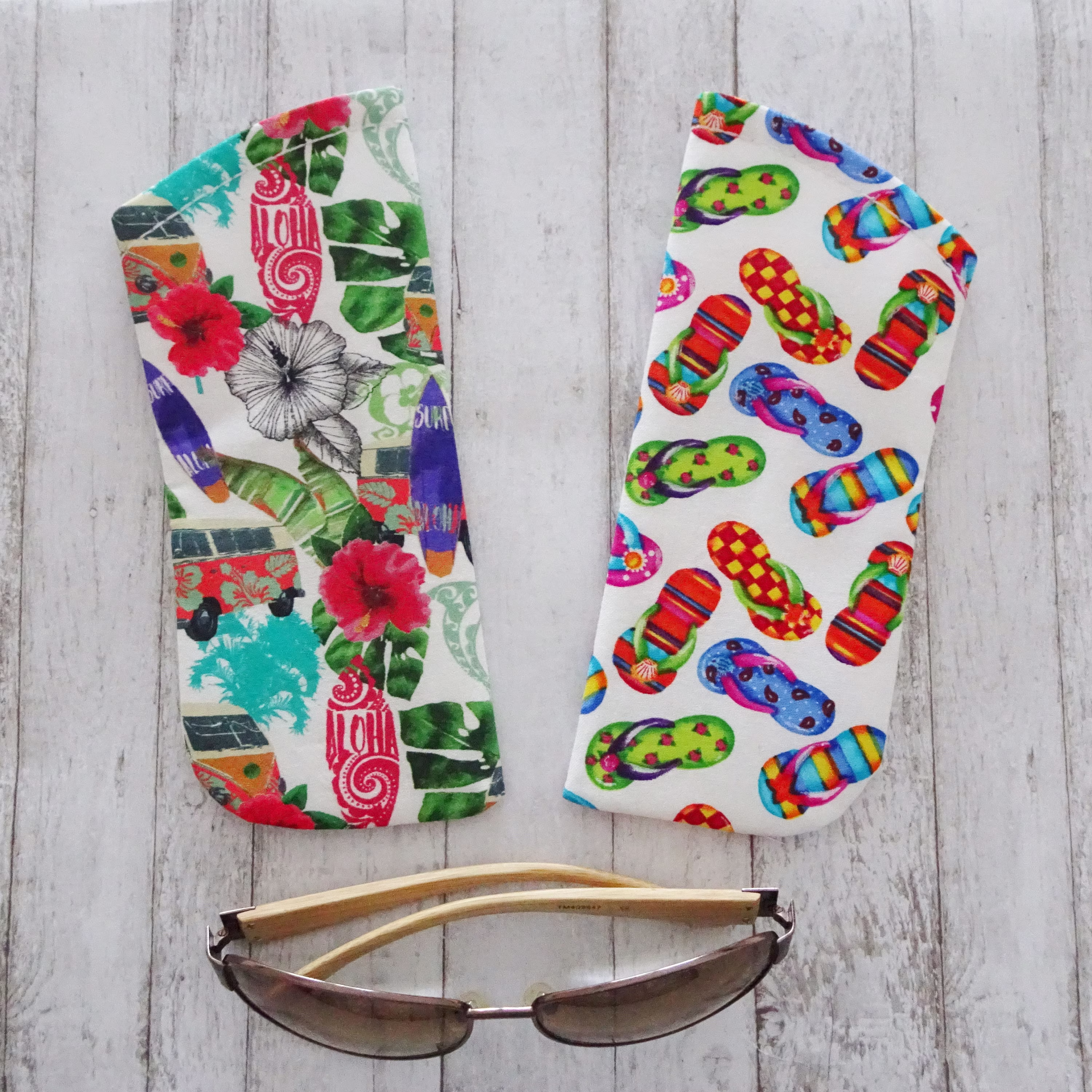 Eyeglasses Case, Sunglasses Rainbow Flip Flop Fabric Surfboard & 70's Bus Retro Beach Glasses Case For