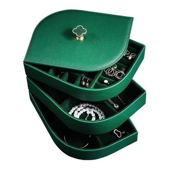 Leaf Tray Jewelry Box Leather Storage 3-Layers Organizer For Women