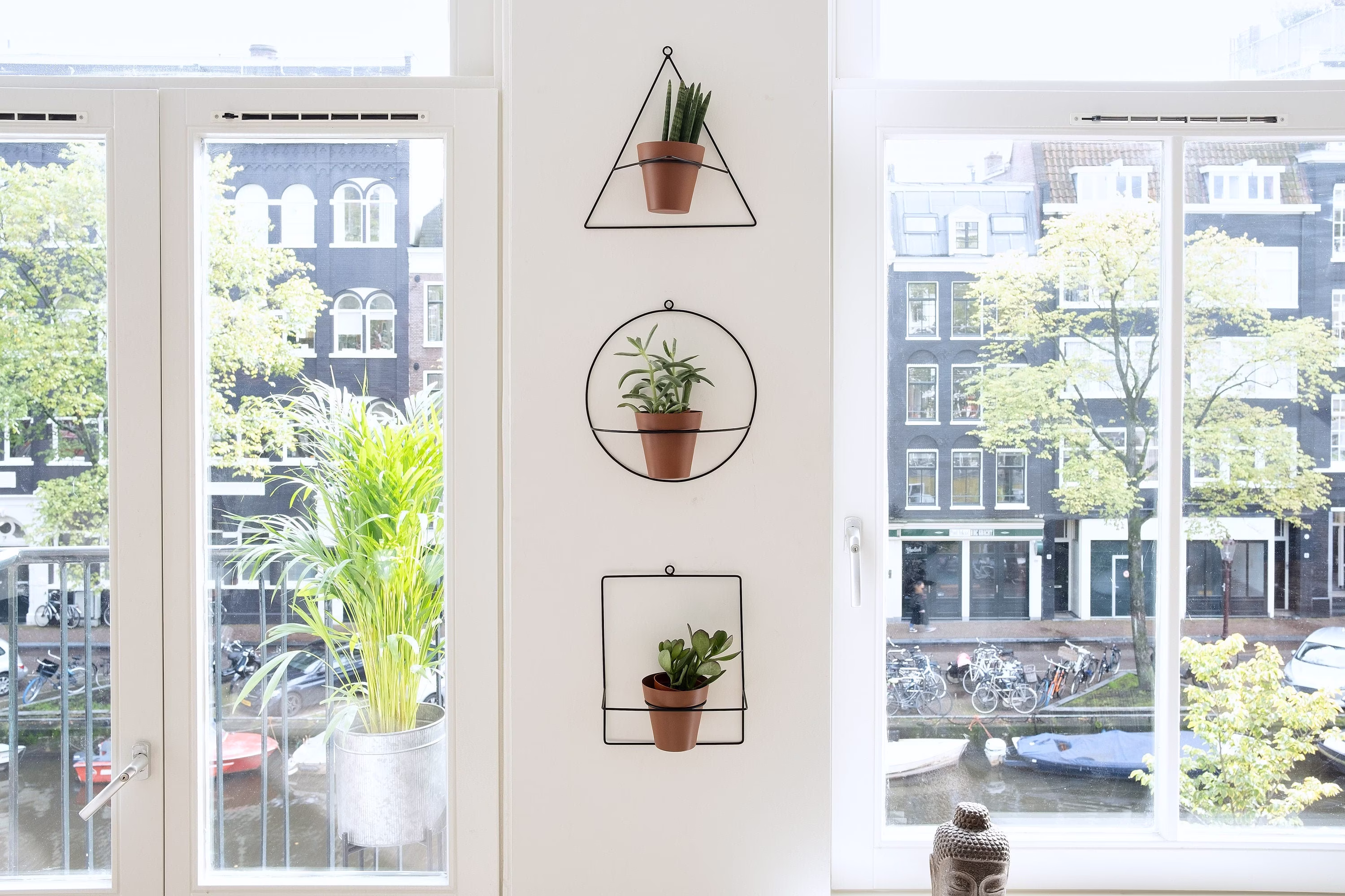 Set 3 Hanging Planters For Wall, Geometric Metal Boho Wall Decor, Modern Succulent Planter, Herb Garden Pots, Kitchen Decor