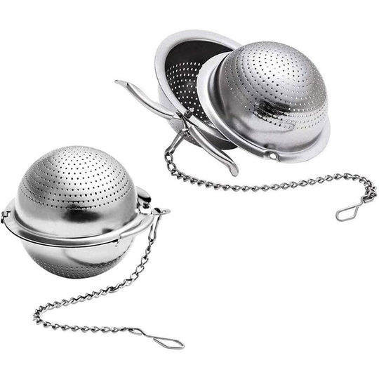 Perle Rare - 2 Pieces of Stainless Steel Tea Strainer, Spherical Creative Silicone Tea Strainer, with Chain 304 Stainless Steel Tea Strainer, for