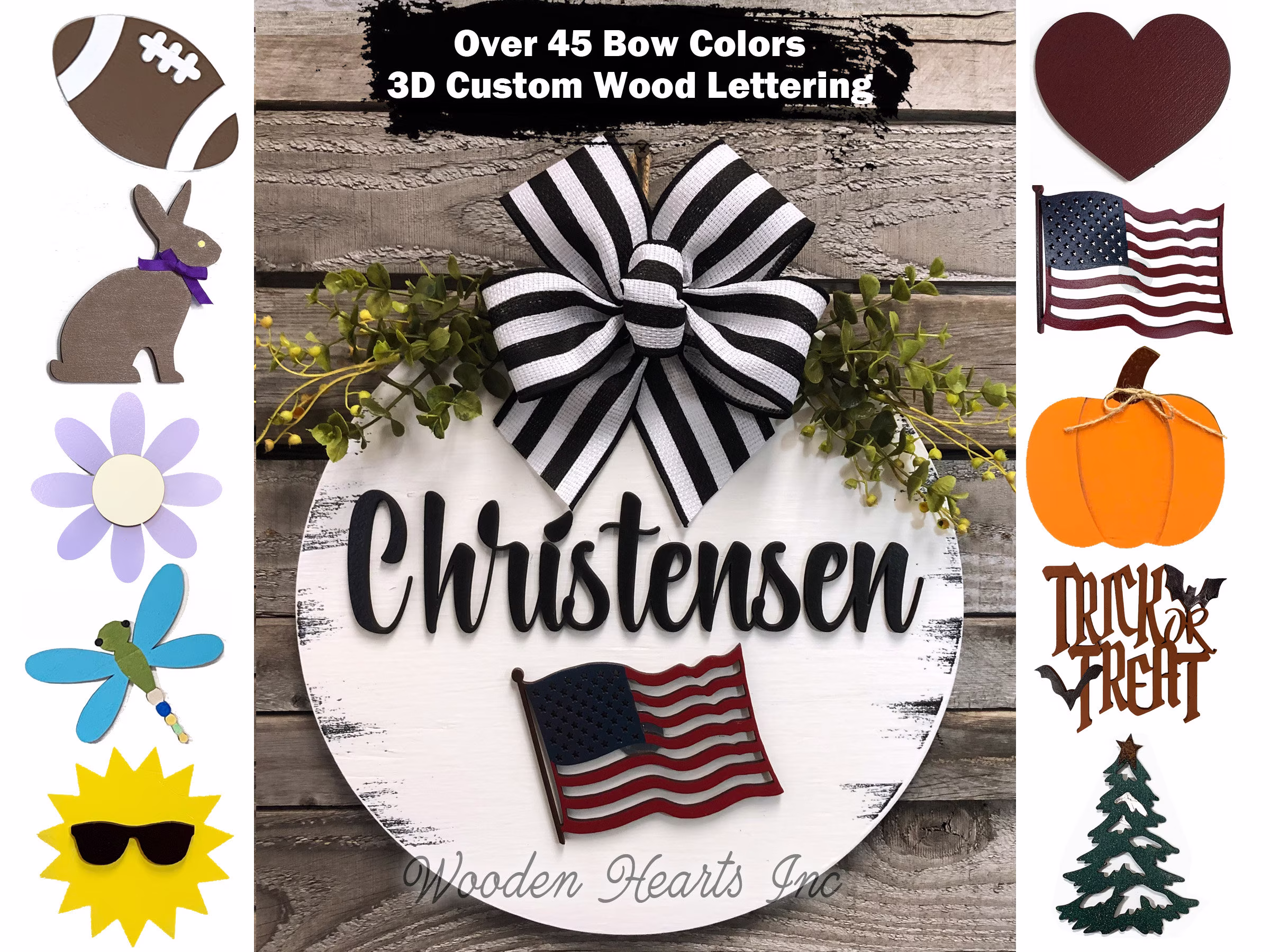 Interchangeable Door Hanger Personalized Welcome Wreath Porch Front Family Name Season Changer Christmas Housewarming Gift Flower Heart