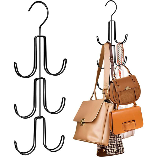 2 Pack Closet Handbag Organizer Purse Holder Silver Metal Hanging Storage Scarves Men's Ties Women's Shawls Backpacks Belts Accessories Clothing