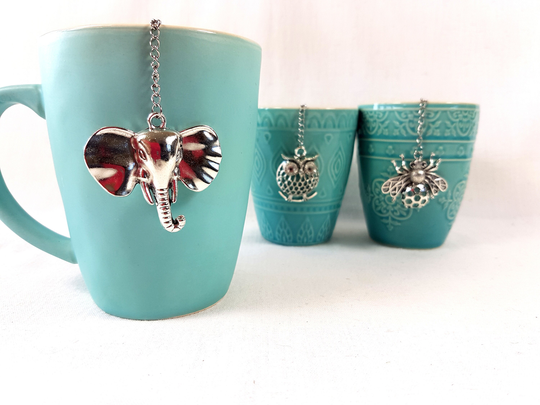 Tea Infuser With Large Elephant Pendant, Tibetan Silver Colored Charm, Tea Strainer, Maker, Ball, Steeper, Unique Present Gift