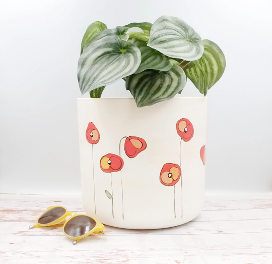 Large Planters, 25, 22 & 18 cm - Eco Friendly Hand Painted Indoor Plant Pots