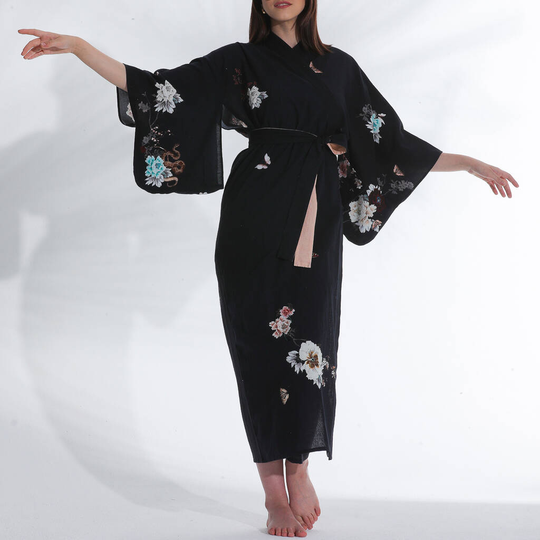 Kimono Dressing Gown Organic Cotton - Black