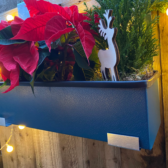 40cm Long Ocean Blue Window Box Style Handmade Metal Planter, With Rubber Trim On Top Edge