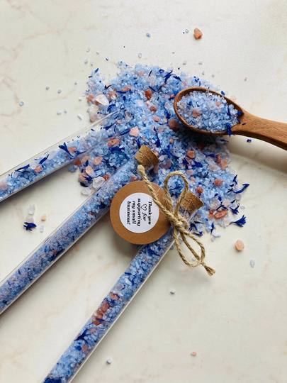 5Pcs Cornflower Bath Salt Test Tubes, Bath Soak Tea Favors, Blue Wedding Guest Favor, Personalized Thank You Gift, From My Shower To Yours