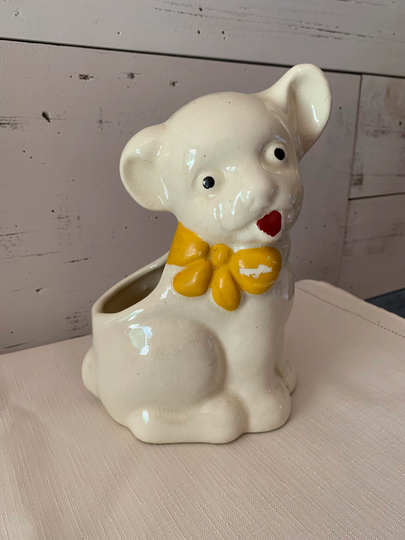 Vintage White Dog Planter
