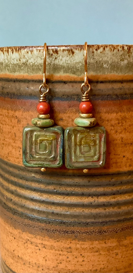 Boho Jewelry, Green Dangles, Organic Earrings, Rustic Handmade