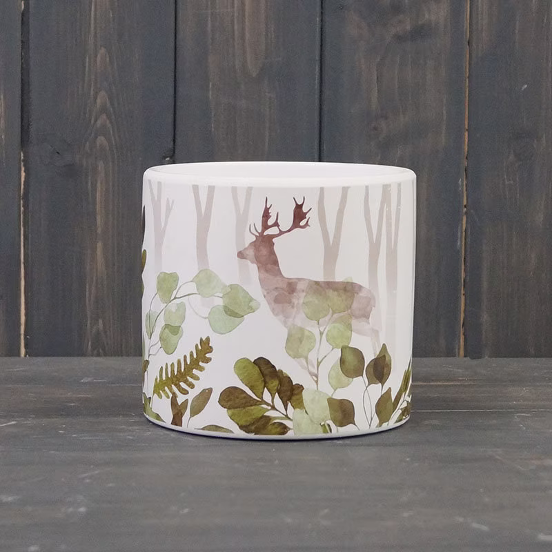 13.5cm Woodland Reindeer Leaf Ceramic Indoor Plant Pot Holder Herb Cover Planter