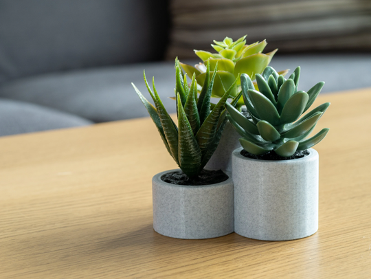 Artificial Succulent Triple Planter - Stone Effect Lightweight Thermoplastic