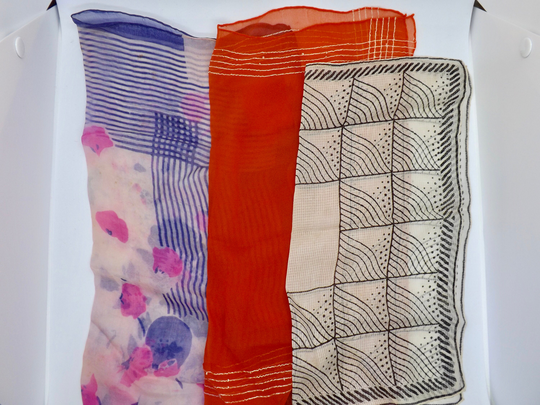 Vintage Three Georgette 1930/40S Hankie Powder Puff