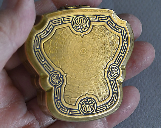 Rare Gold Karess Woodworth Art Deco Double Compact, 1920S Collectable Powder Blush & Mirror, Very Good Condition Gold Blue