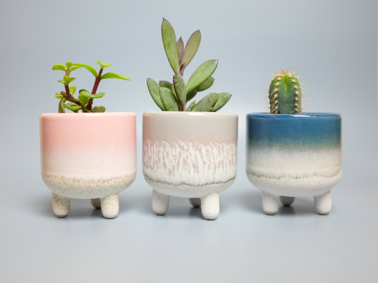 Set Of 3 Small Plant Pots | Funky Pots Ombre Plant New Home Gifts Lover Retro