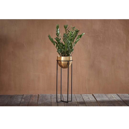Brass Metal Planter With Stand Indoor Houseplants Holder Pot Container Gardening Gift Décor Cylinder Iron Legs Modern Interior