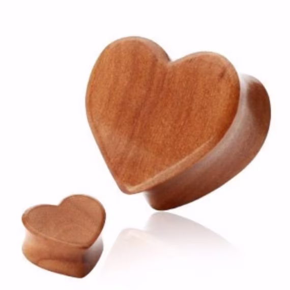 Pair Of Heart Shape Organic Red Cherry Wood Double Flared Plugs | Buy 2 Pairs, Get 1 Free , 0G, 00G, 1/2, 9/16, 5/8, 3/4, 7/8, 1Inch