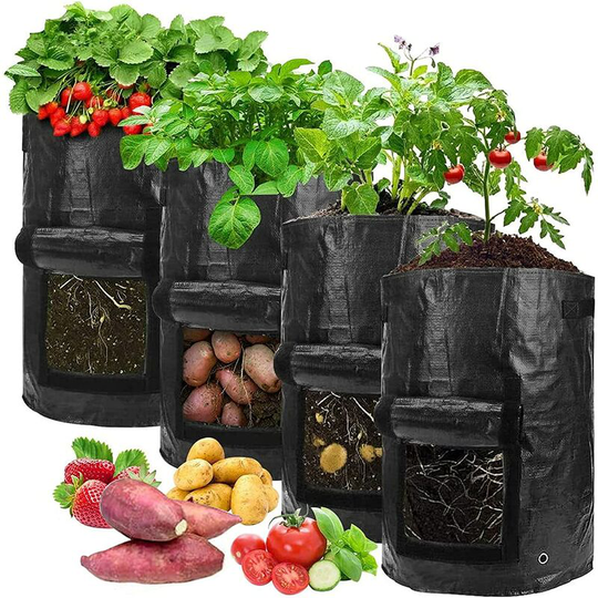 Plant Bag, Garden Planting Bags Potato Grow Bags, Non-Woven Fabric Planting Bag with Handles for Potatoes, Tomatoes and Strawberries (4 Pack)