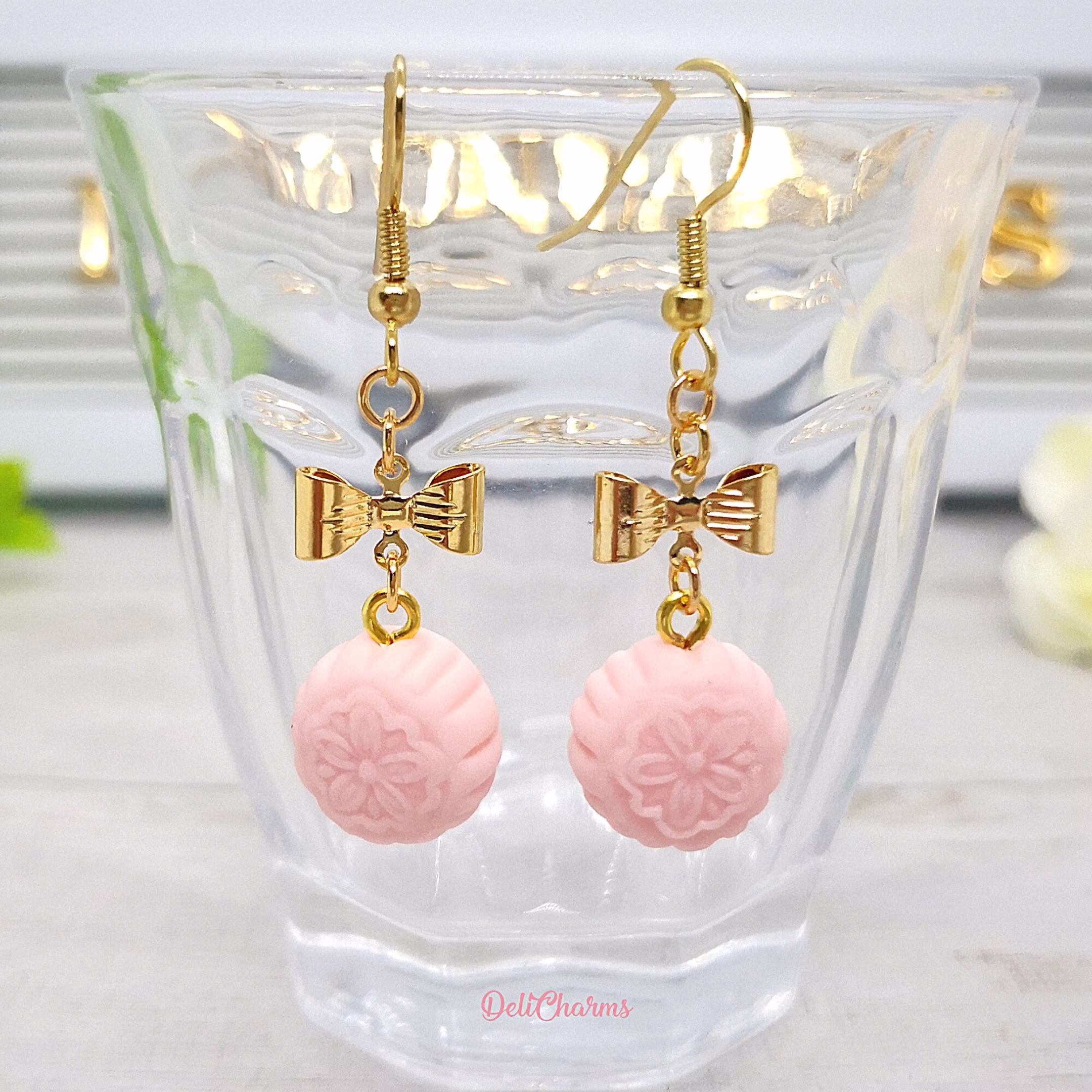 Mooncake Earrings Handmade Miniature Classic Lotus Snow Skin Mini For Dollhouse Fairy Garden
