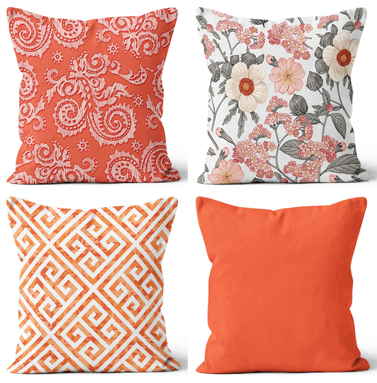 Orange Floral Pillow Cover, Powder Pink Summer Cushion Case, Decorative Throw Lumbar Bedding Home Decor, Farmhouse Style Case