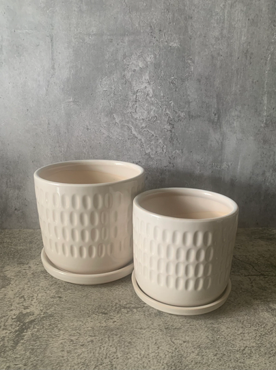 Beige Hammered Ceramic Planter - Sagebrook Home