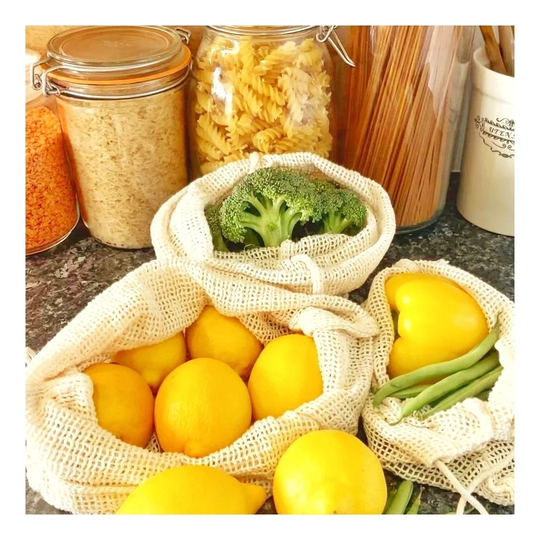 Organic Cotton Produce Bags | Plastic Free Fruit & Vegetables| Reusable Mesh Washable Grocery Bags| Tare Weight Label