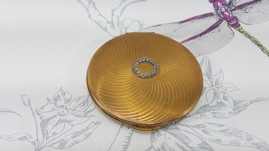 Vintage Kigu Marcasite Compact, Gold Tone Powder Collectable Vintage Compact