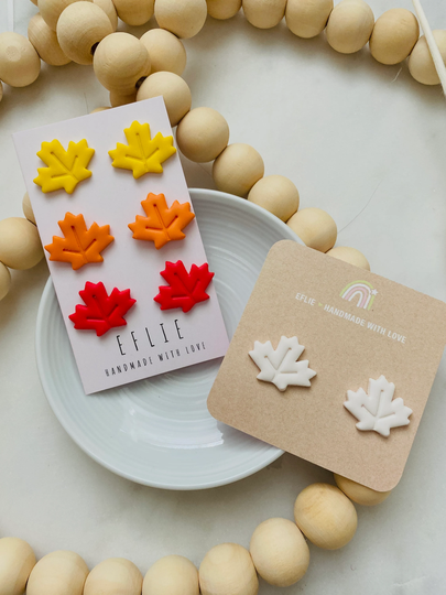 Three Pair Set Of Fall Leaf Stud Earrings | Leaves Fall Yellow Orange Red Seasonal Stud