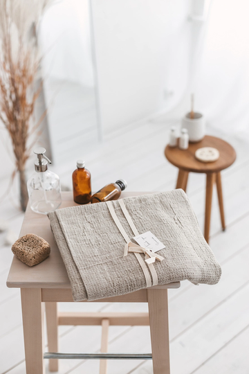 Large Linen Waffle Bath Towel. Organic Towels For Bathroom, Spa, Sauna, Beach. Vegan & Eco Friendly Sheet Travel, Yoga, Gym