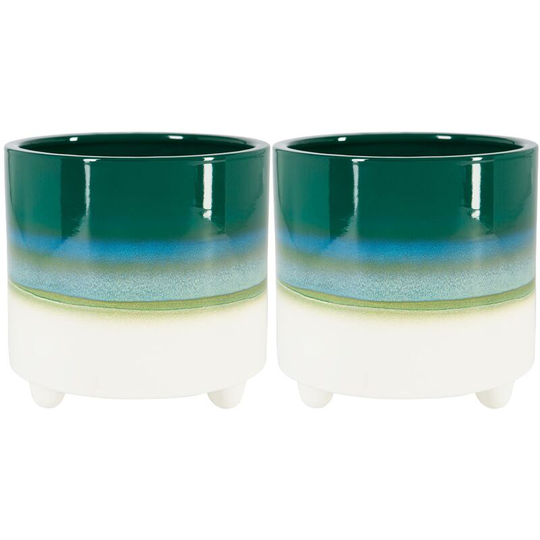 Reactive Glaze Footed Plant Pots - 18cm - Emerald - Pack of 2 - Nicola Spring