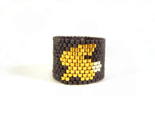 Gold Rabbit Ring Seed Bead Bunny Ring, Black Ring Animal Jewelry UK