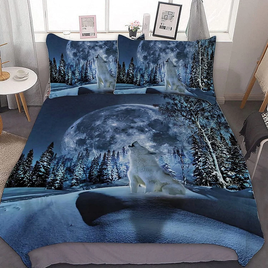 Abstract Wolf Moon Comforter Set Queen Bedding Of 3, 1 Duvet Cover & 2 Pillow Shams All Season Microfiber With Pillowcase