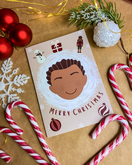 Black Boy Mini Christmas Card - Children's Seasons Greetings Holiday Cards Diverse Greeting Merry Mixed Race