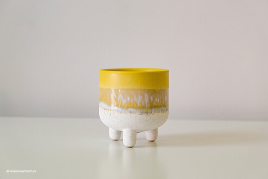 Yellow Mini Reactive Glaze Planter | Colourful Stone Small Cactus & Succulents Plant Pot 8cm Ceramic Glazed Pottery Home Decor Gifts