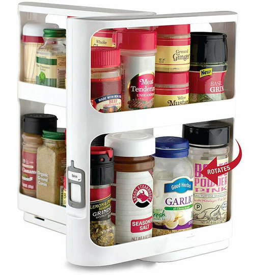 Benobbykids - Rotary Spice Rack Plastic Seasoning Spice Jar Rack Storage 2 Tier Pull Out Kitchen Cabinet Organizer Sliding Salt Shaker Shelf Shelf