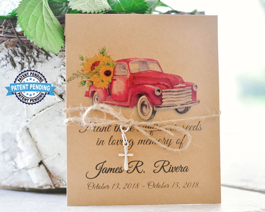 Funeral Favor Old Truck, Sunflower Seed Packs, Memorial Seeds Card, Personalized Celebration Of Life, Sympathy Gift, Masculine Memorial