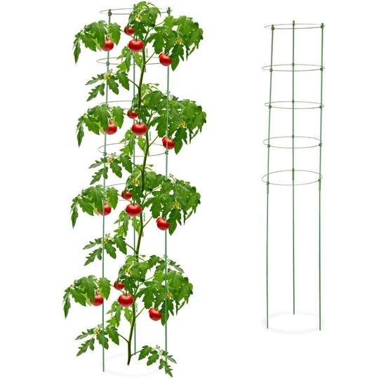 Climbing Aid Set of 2, Metal & Plastic, 150 cm, 3 Adjustable Rings, Trellis Frame Vines Garden Plants, Green - Relaxdays