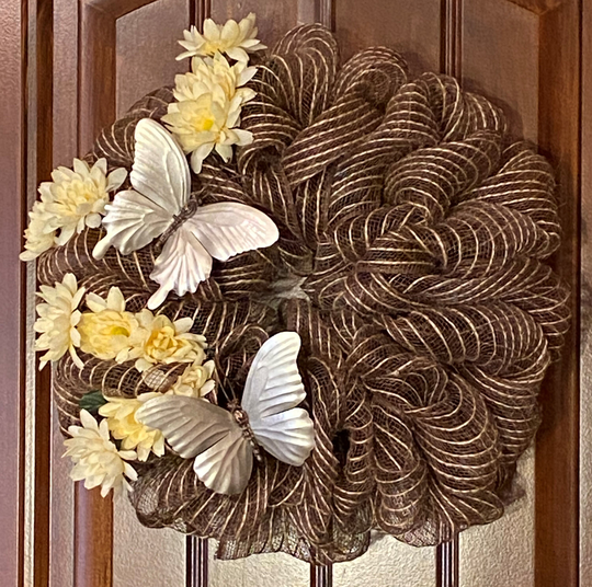 Wreath, Front Door Hanger, Butterfly Mesh Everyday All Season Farmhouse Country